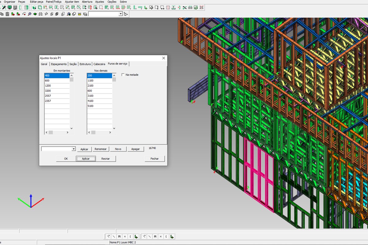 Ecrã do software de produção da ConstruÁgil, com o modelo tridimensional da
              estrutura em cores por família de elementos.